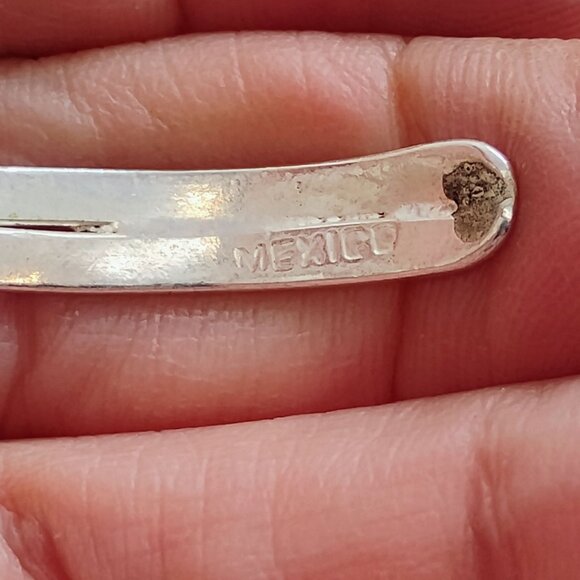 Mexican Silver Abalone Shell Cuff Bracelet Flower Leaf Setting Handmade 12.7g - Picture 4 of 7